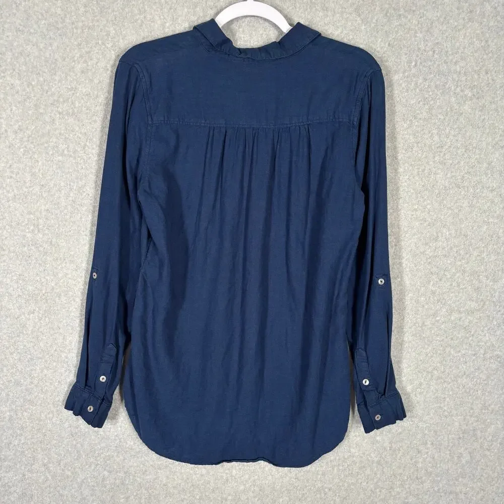 Croft Barrow Linen Popover Tunic Top Medium Navy‎ Lagenlook Blouse Pullover